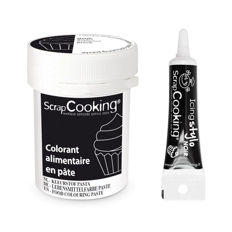Colorant alimentaire en pâte 20 g Noir + Stylo de glaçage noir Scrapco