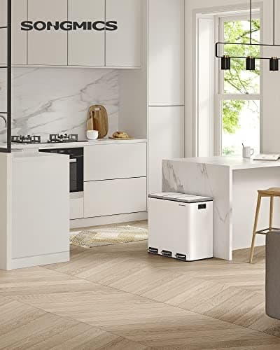 3-roms Soft-Close Pedal Resirkuleringsbøtte, hvit, 54L