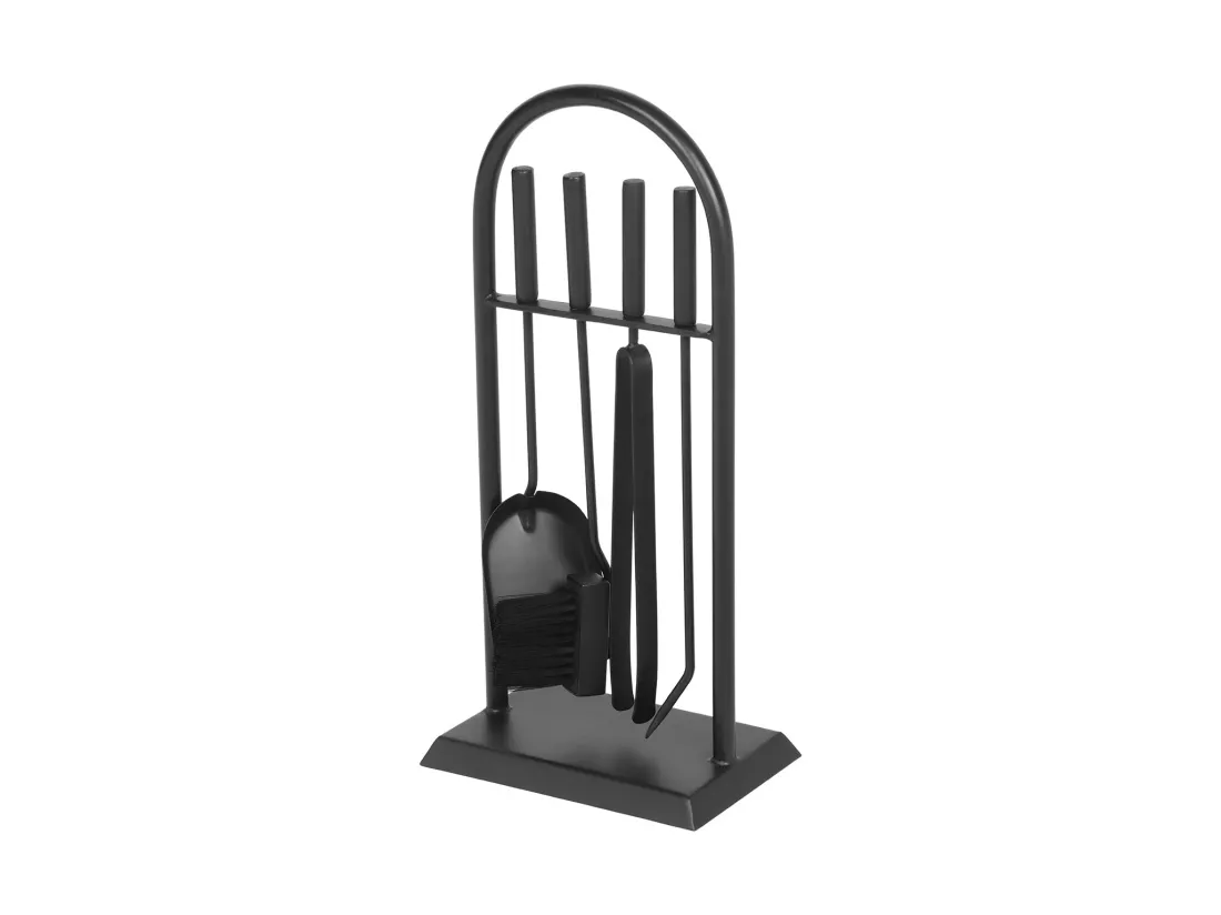 Serviteur de cheminée 4 outils en métal - L. 27 x P. 17 x H. 58 cm - Noir - KARREL