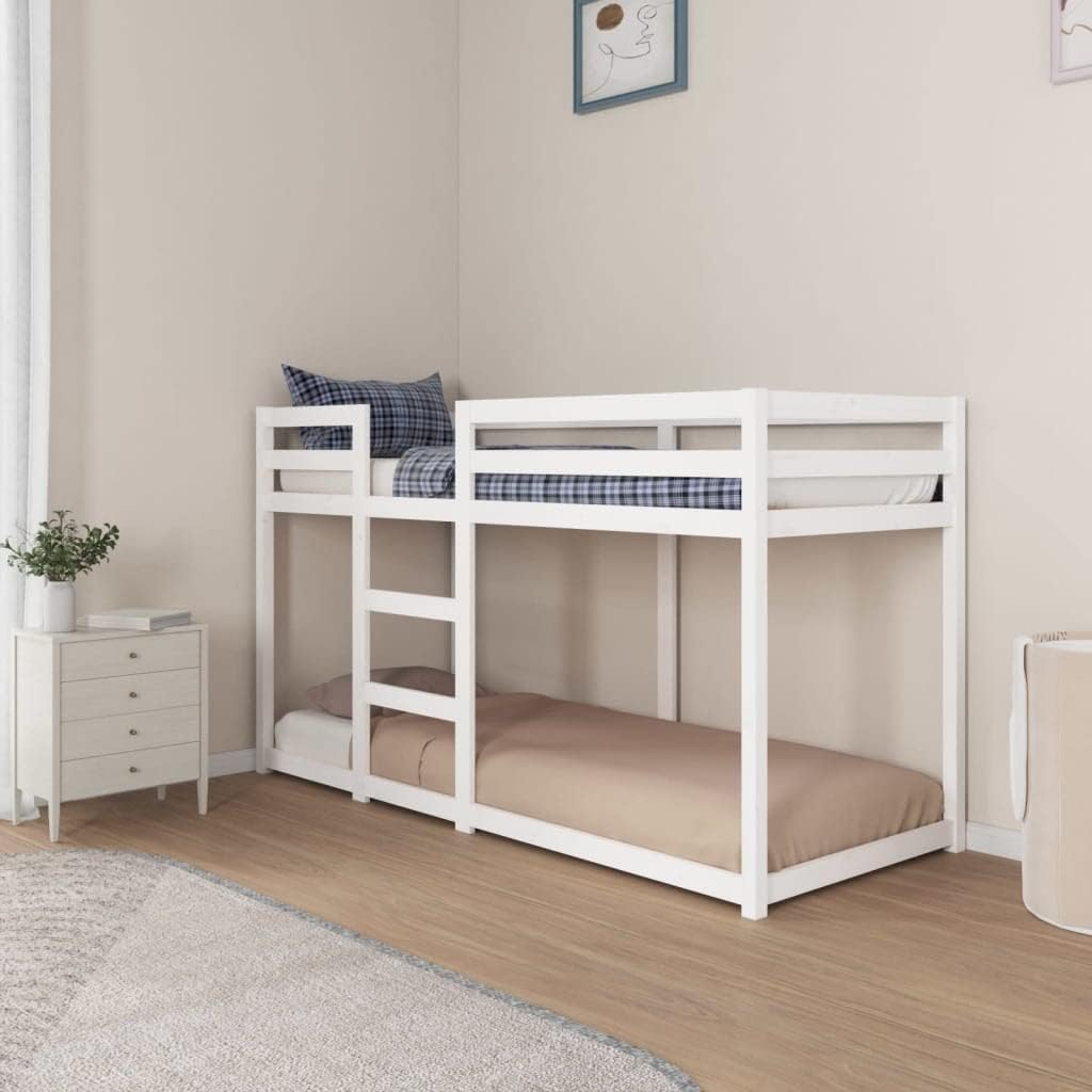 vidaXL Etagenbett, Stockbett für begrenzte Platzverhältnisse, Hochbett mit Leitplanken, Bett Bettgestell Bettrahmen, Weiß 75x190cm Massivholz Kiefer