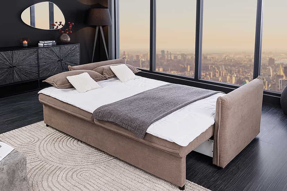 Design Schlafsofa APARTMENT 215cm taupe Cord 3-Sitzer Couch inkl. Bettkasten Kissen