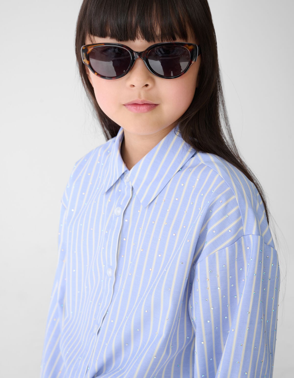 Oversized Fit Strass Poplin Blouse Lichtblauw
