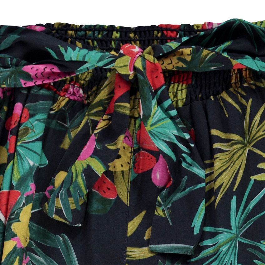 Pantacourt fluide avec ceinture imprimé exotique pour fille - Bleu marine