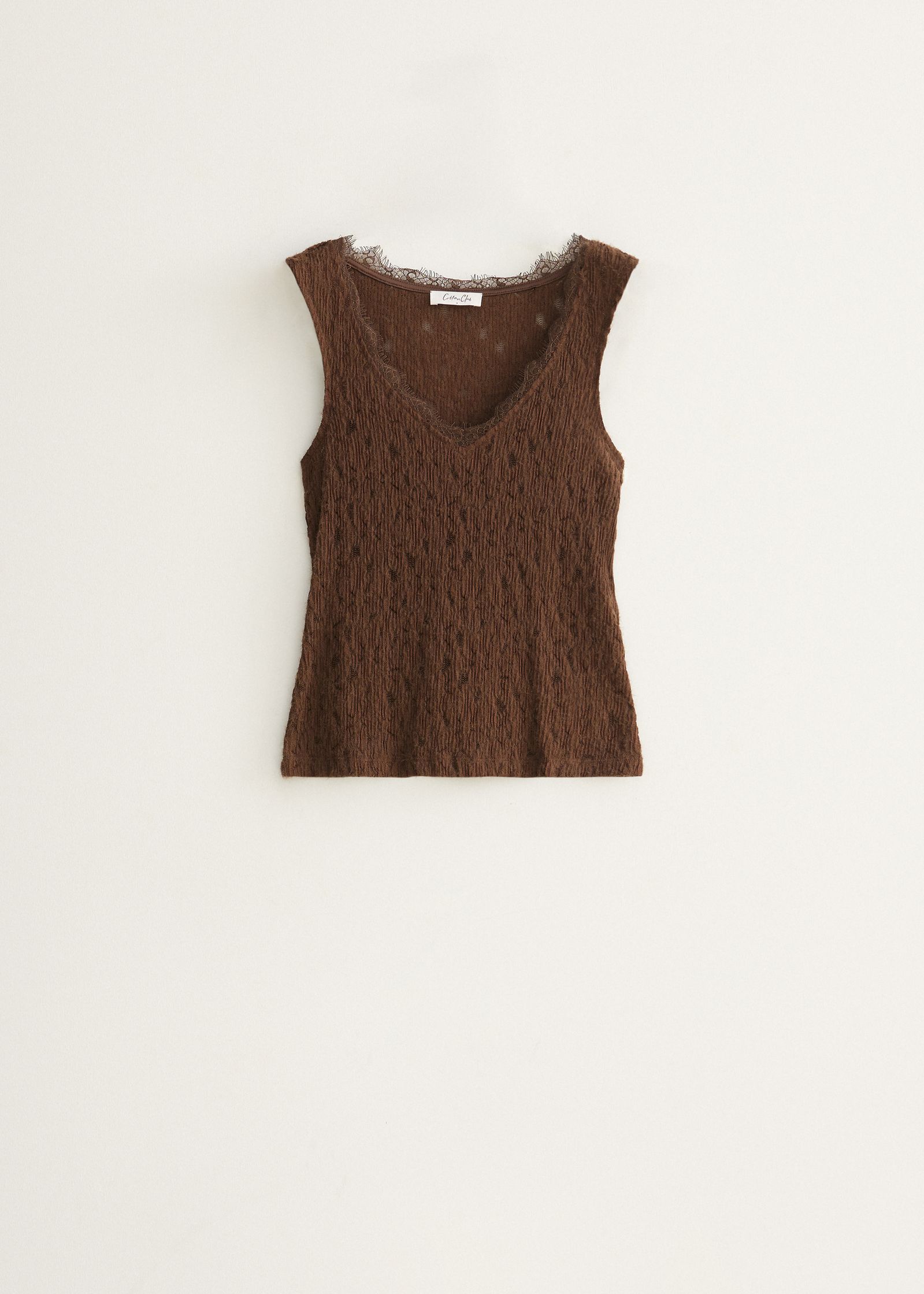 Kanten singlet met V-hals