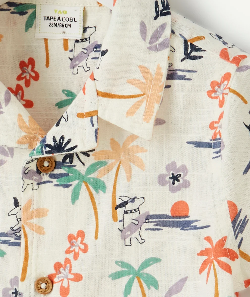 CHEMISE BÉBÉ GARÇON EN COTON BLANCHE IMPRIMÉE TROPICALE