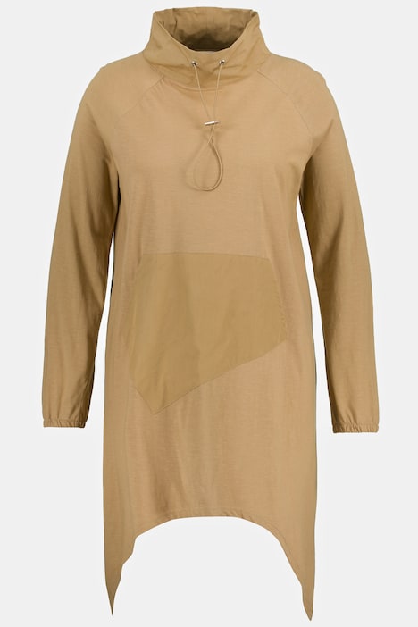 Longshirt, Stehkragen, Zipfelsaum, Langarm, Biobaumwolle