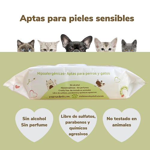 Peppo and Pets - 100 Lenços Umedecidos para Limpeza de Cães e Gatos