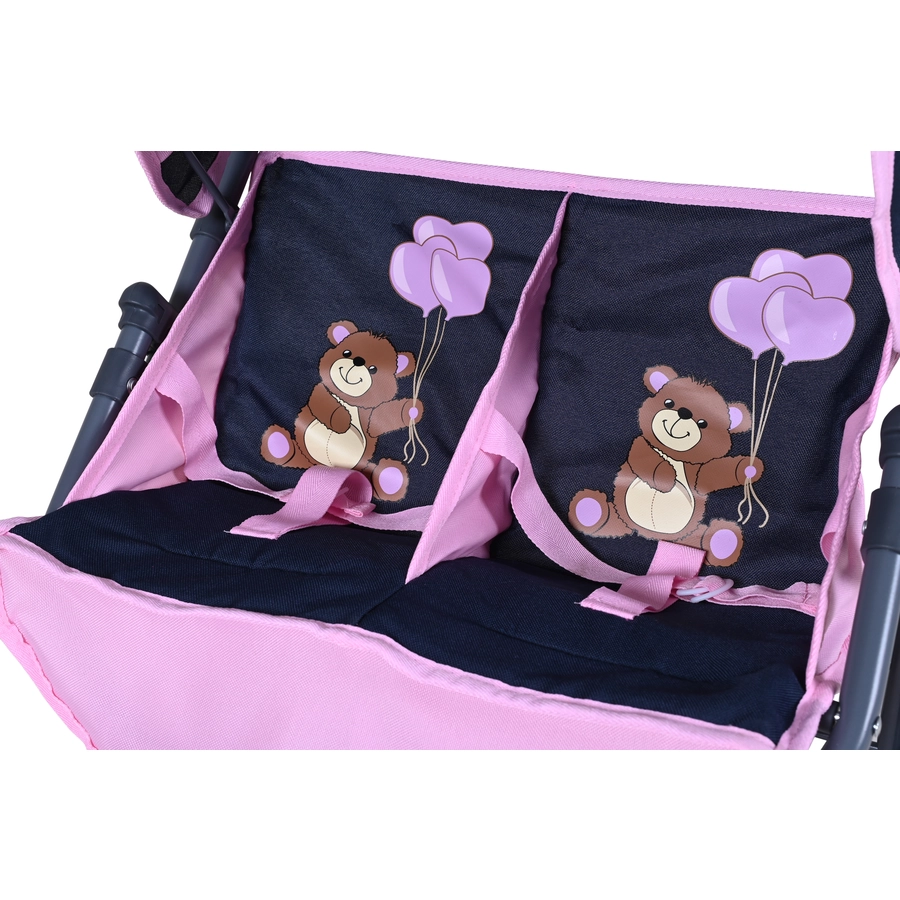 knorr toys® Zwillingspuppenwagen Duo - Navy pink bear blau