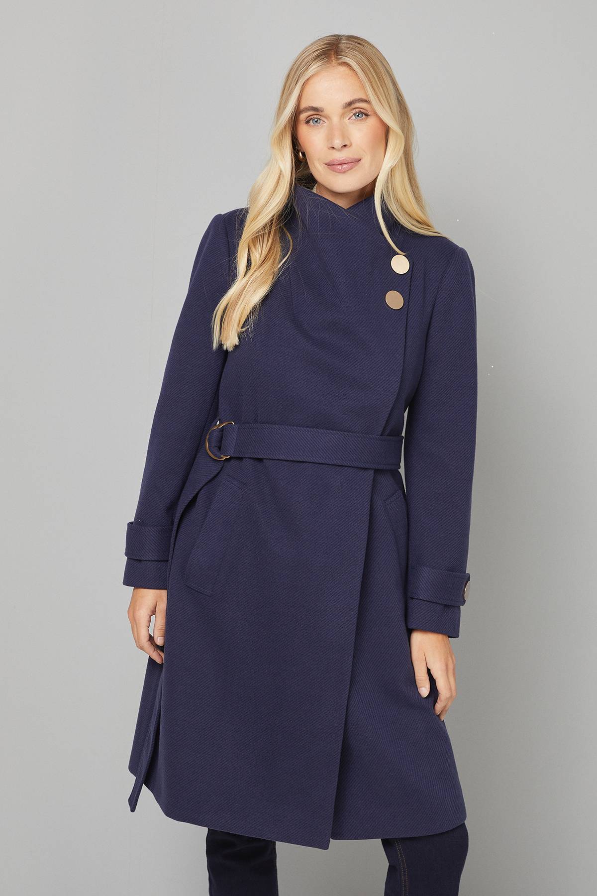 Wallis Manteau Petite à Col Montant avec Ceinture Nouée