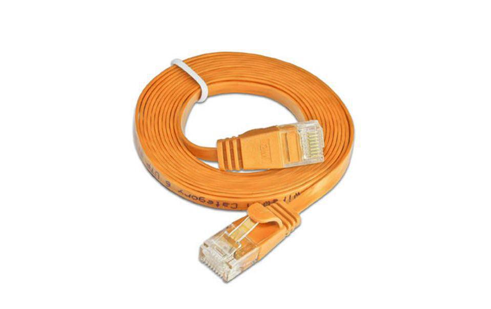 Slimpatchkabel RJ-45 - RJ-45, Cat 6, UTP, 20 m, OrangeUnscreened/Unshielded Twisted-Pair-Kabel (UTP) mit Klinkenschutz