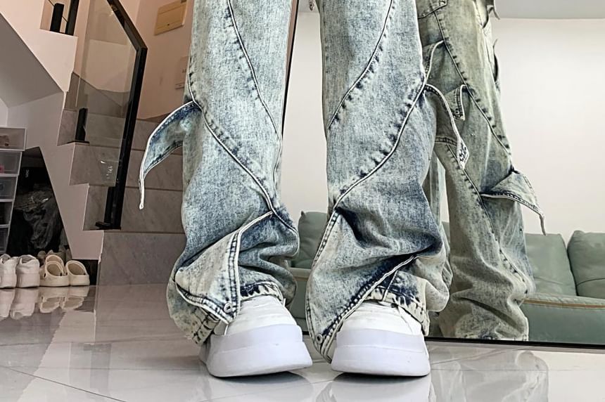 Chisan - High Waist Washed Wide Leg Jeans
