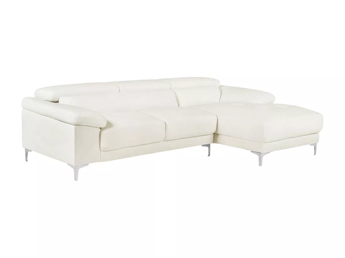 Canapé d'angle en cuir SOLANGE - Blanc - Angle droit