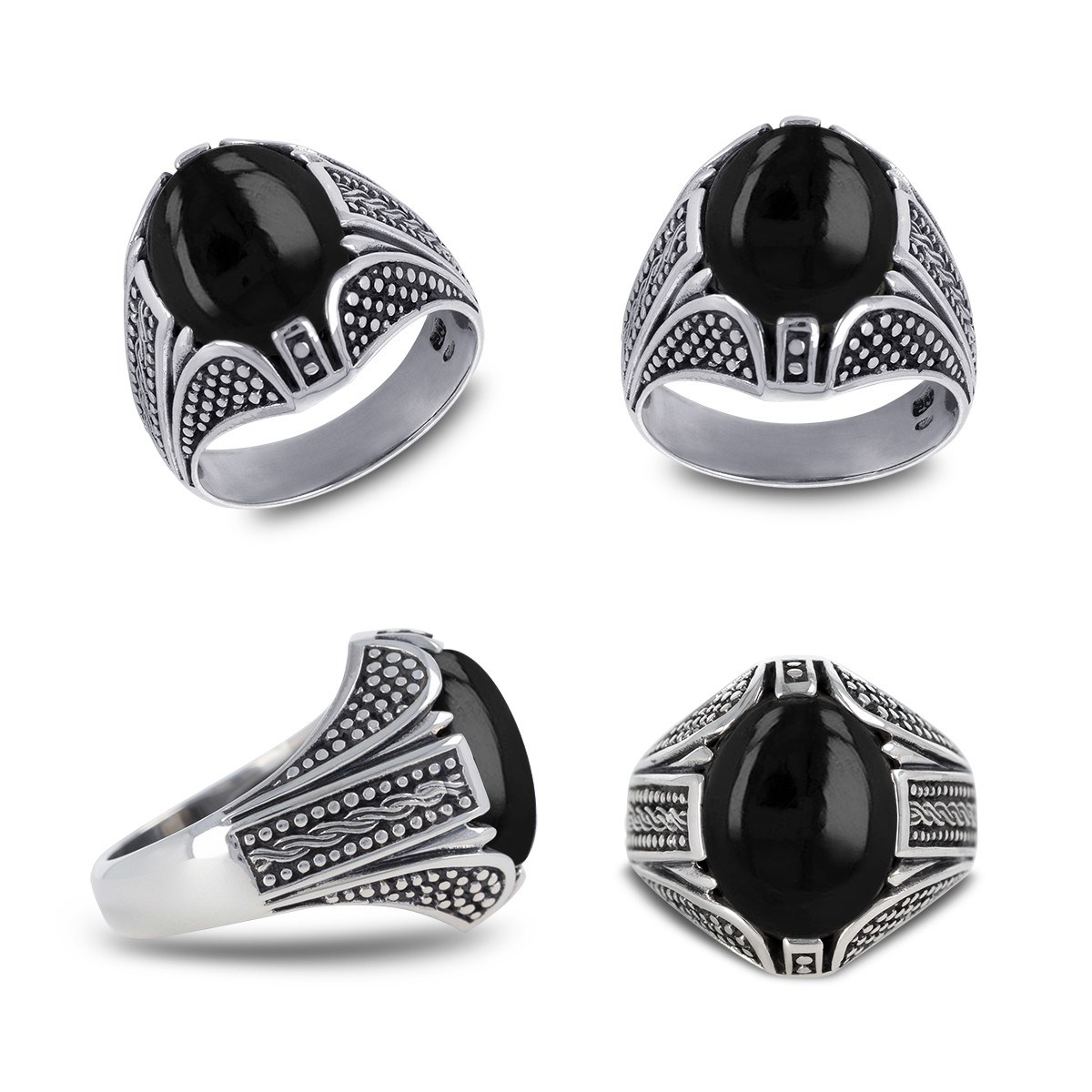 Bague Homme en Argent 925 Vieilli avec Pierre Onyx - Idée Cadeau Exceptionnelle | Aden Boutique
