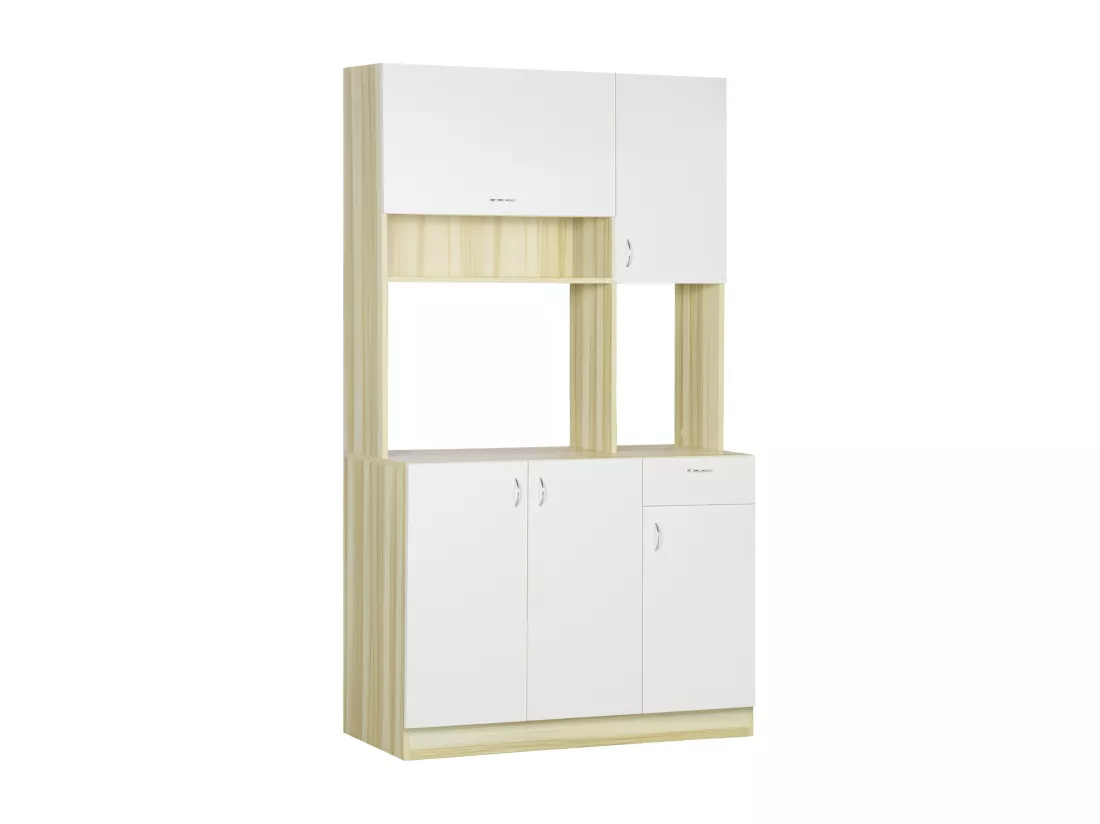 HOMCOM Armoire de cuisine contemporaine rangement- buffet haut - 5 portes, 1 tiroir, 3 niches - 102 x 48 x 180 cm