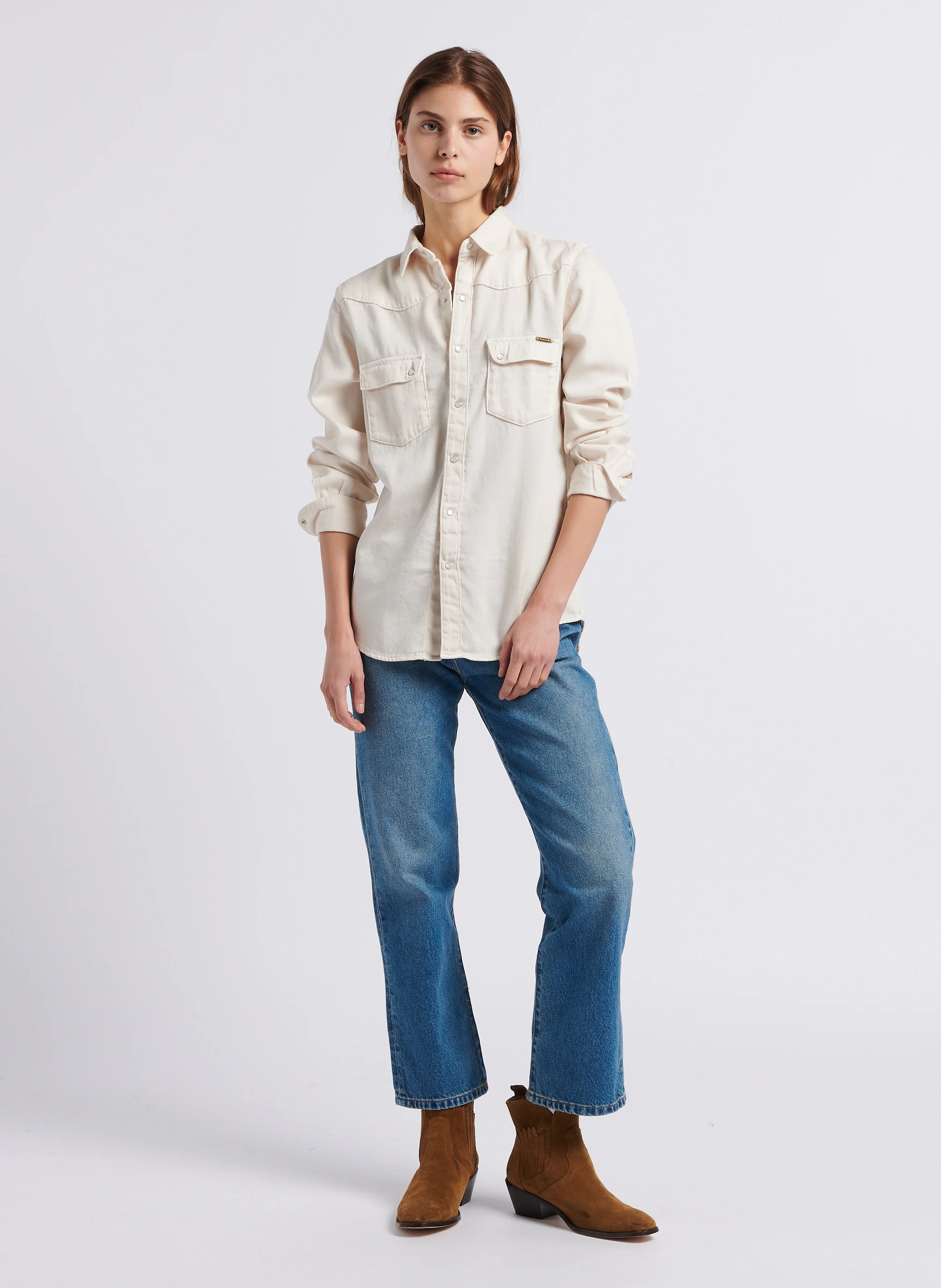 Chemise droite col classique en coton | Blanc