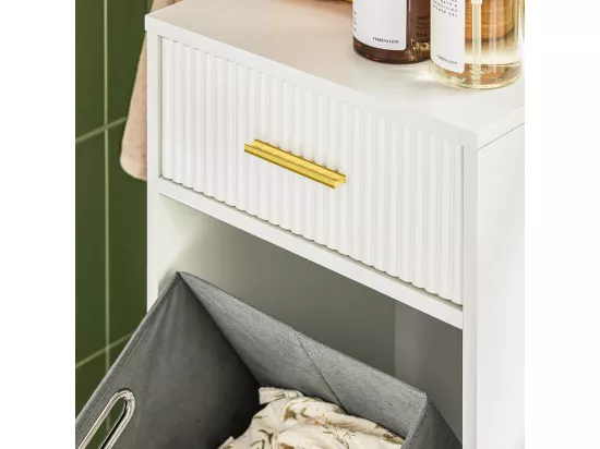 SoBuy BZR180-W Armoire à linge, Corbeille à Linge, Meuble Bas de Salle de Bain sur Pieds, Armoire Toilette, Meuble de Rangement avec 1 Tiroir et 1 Panier à Linge Amovible, Blanc