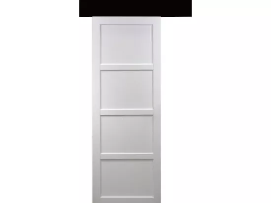 Porte Coulissante Tamera Blanc 4 Panneaux H204 X L63 + Rail Alu Bandeau Noir Gd Menuiseries