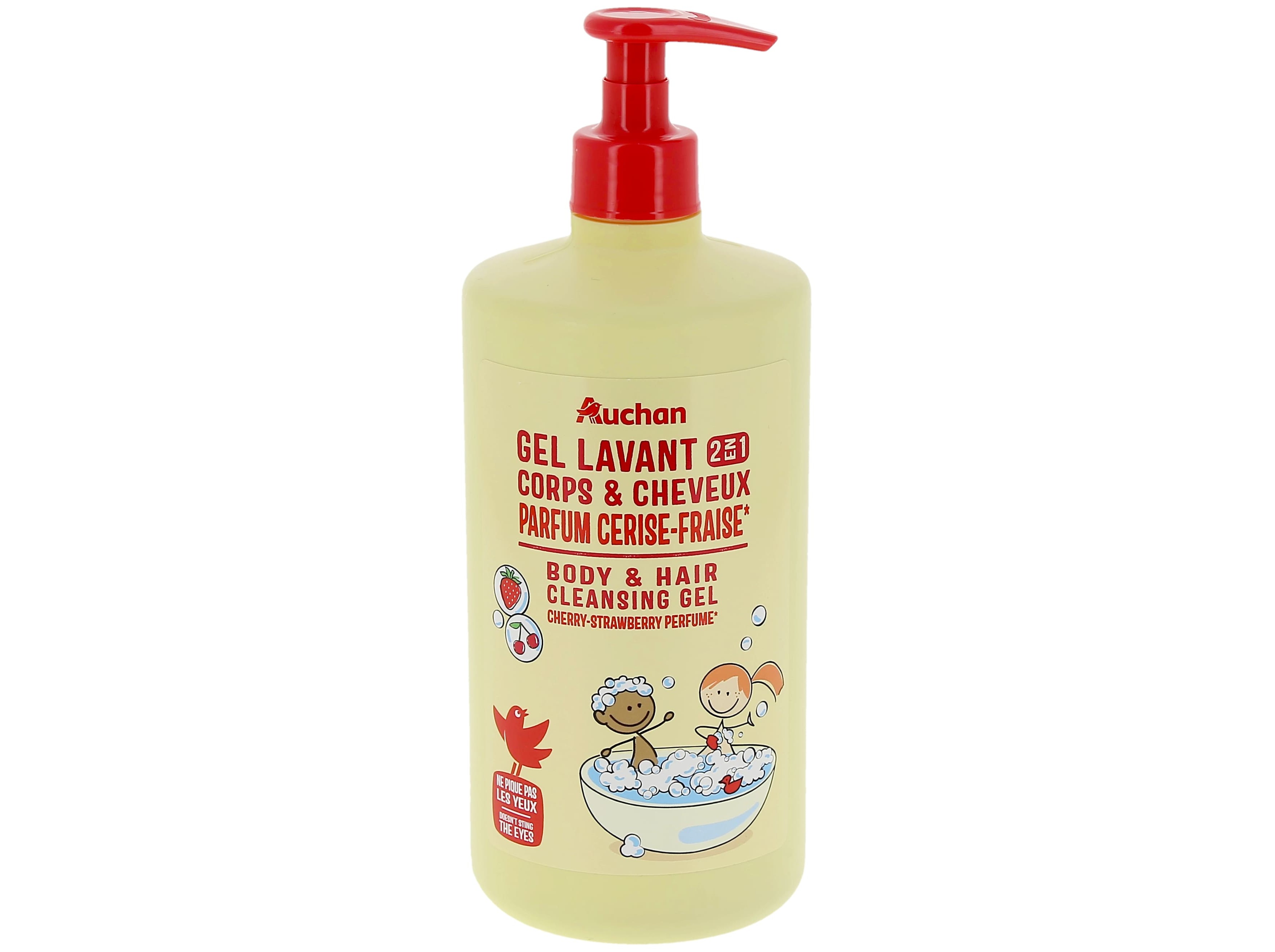 GEL BANHO PUMP AUCHAN KIDS 2EM1 CORPO E CABELO CEREJA MORANGO 750ML