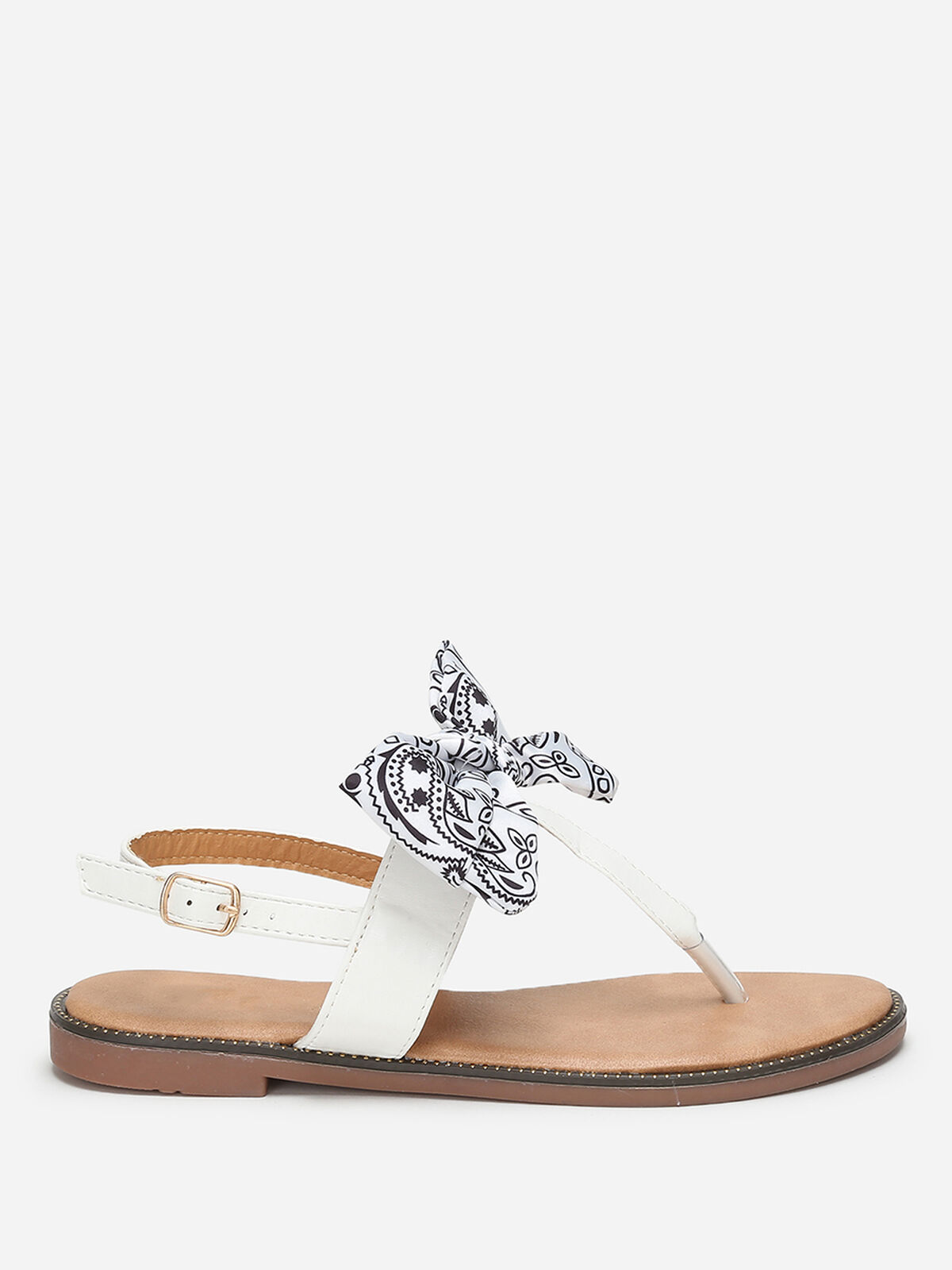 Nu-pieds à nœud en tissu imprimé- Blanc