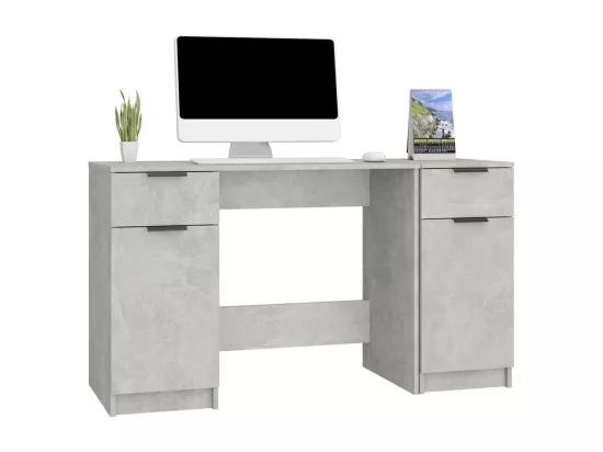 Bureau avec armoire latérale Gris béton Bois d'ingénierie