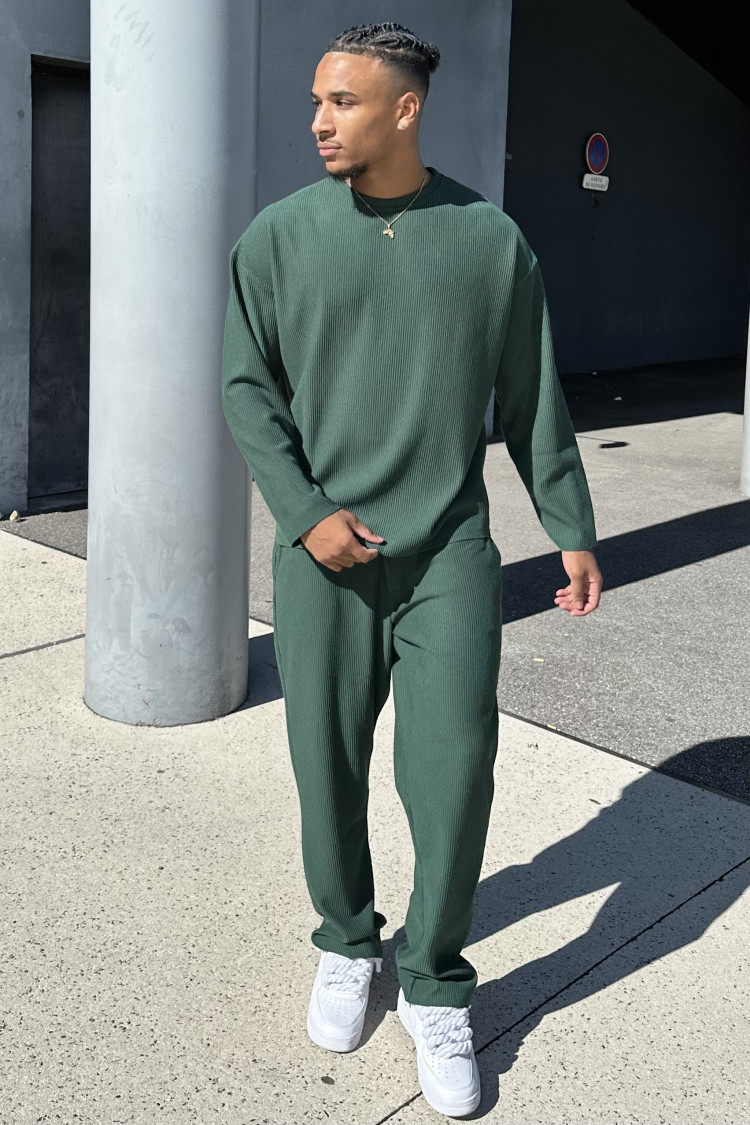 Ensemble 2 pièces pull + pantalon vert foncé