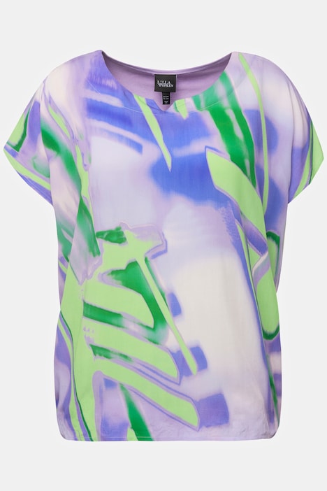 Blusenshirt, grafischer Druck, Rundhals, Halbarm