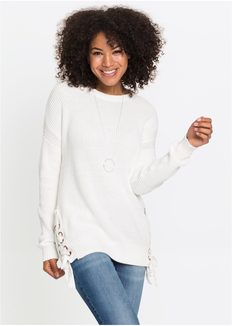 Pull en coton à laçage, Oversized