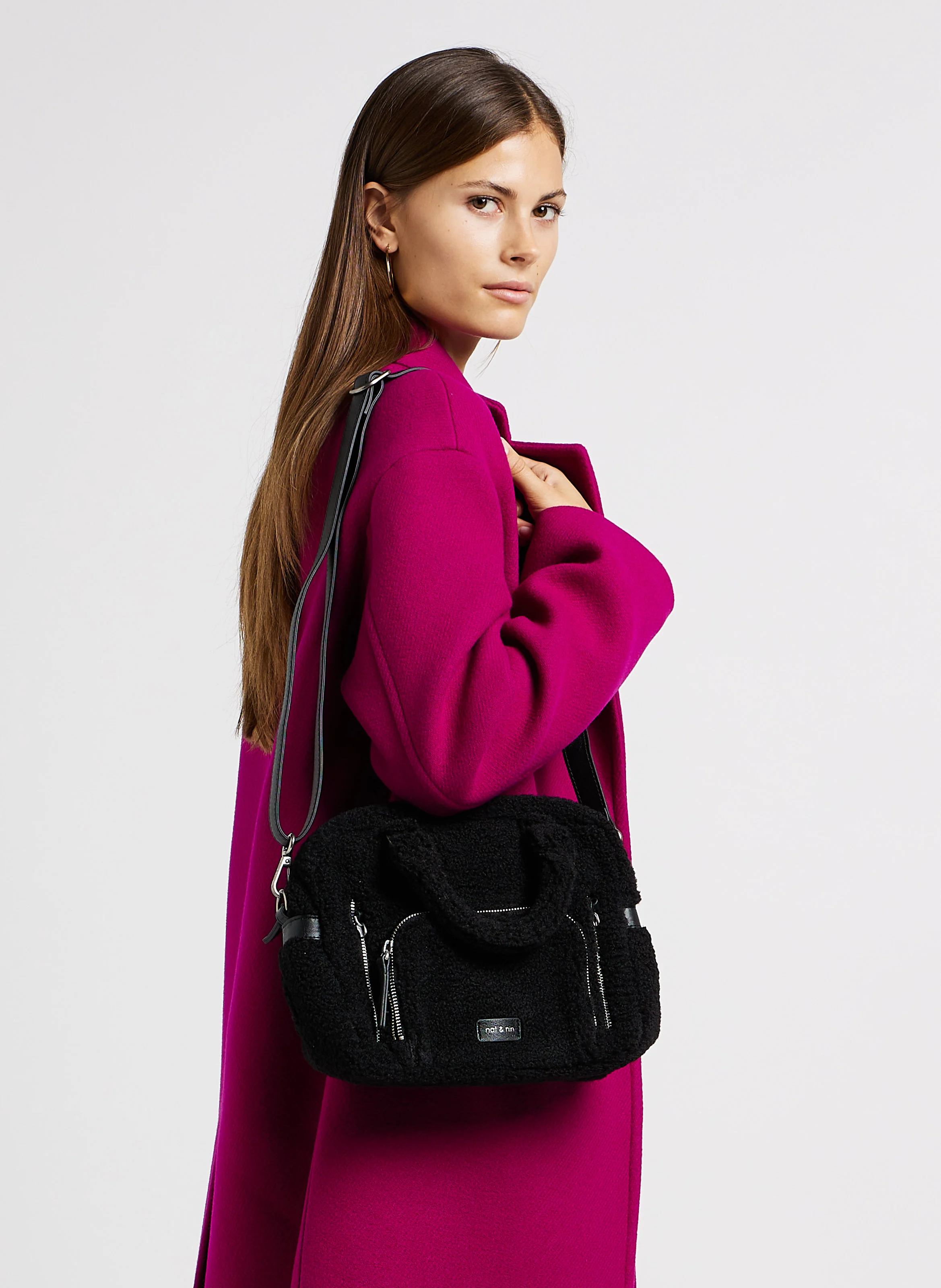 MINI MACY TEDDY - Sac bandoulière multipoches teddy | Noir