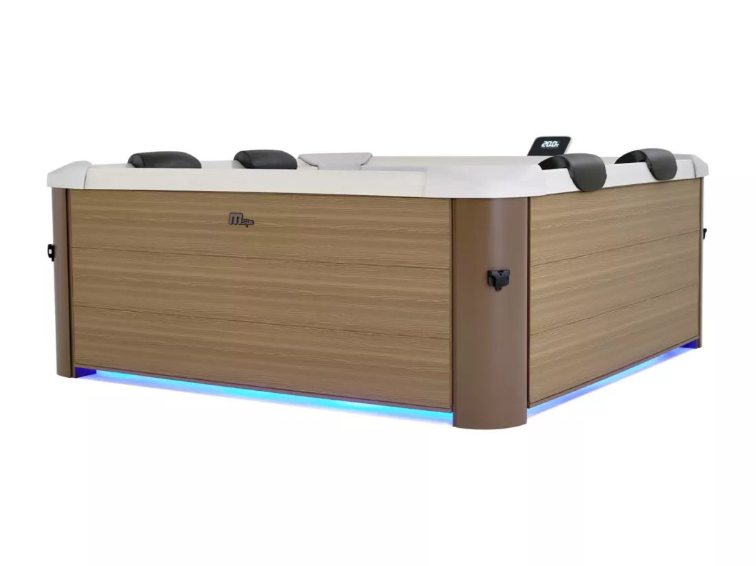Spa rigide 6 places hydromassages. 4 coussins + 8 filtres. OSLO AMBER. beige. L 160 x P 160 x H 65 cm