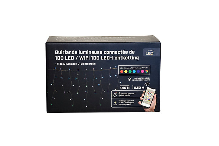 Guirlande lumineuse connectée intérieur et extérieur 100 LED IP44 8,4W RGB L.7cm câble transparent