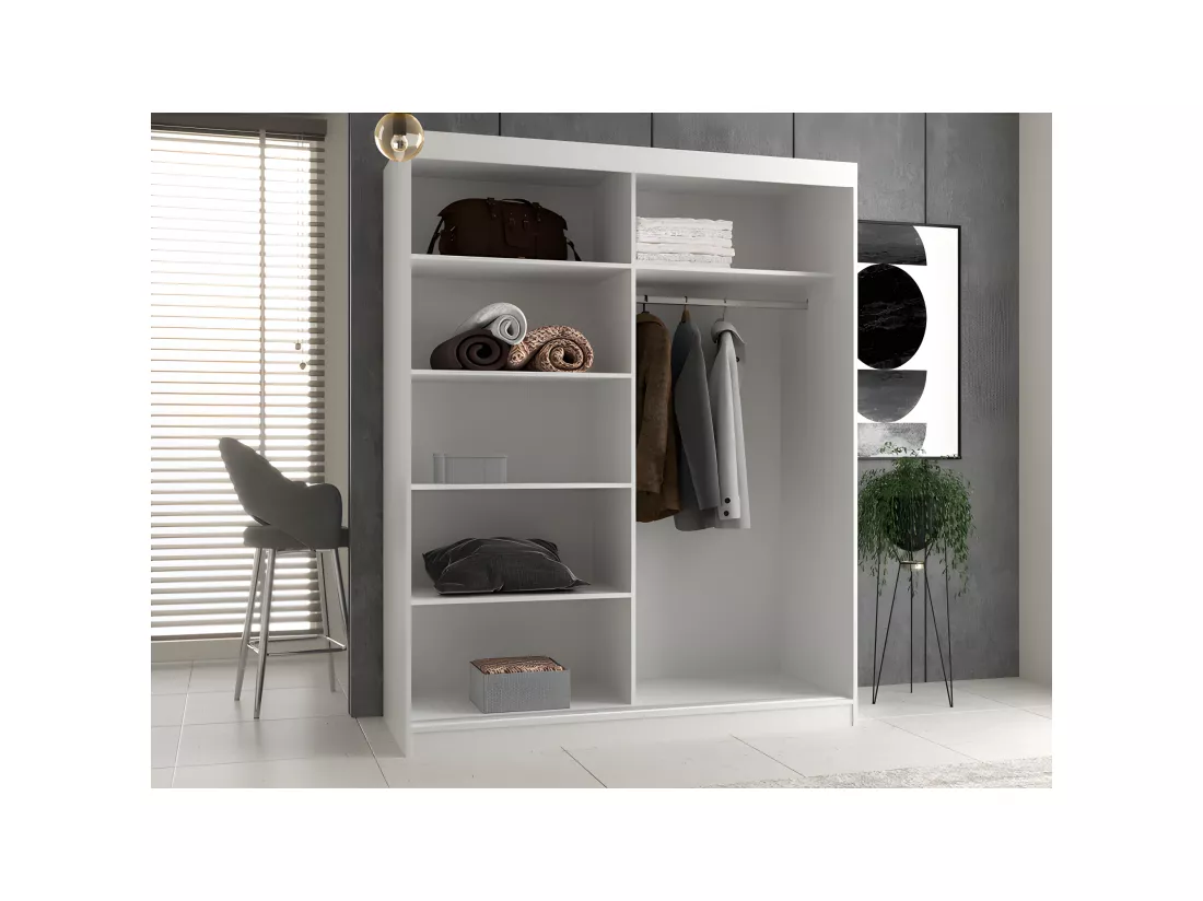 PAOLO - Armoire penderie à 2 portes coulissantes - Largeur 160 cm - Dressing de chambre 2 portes