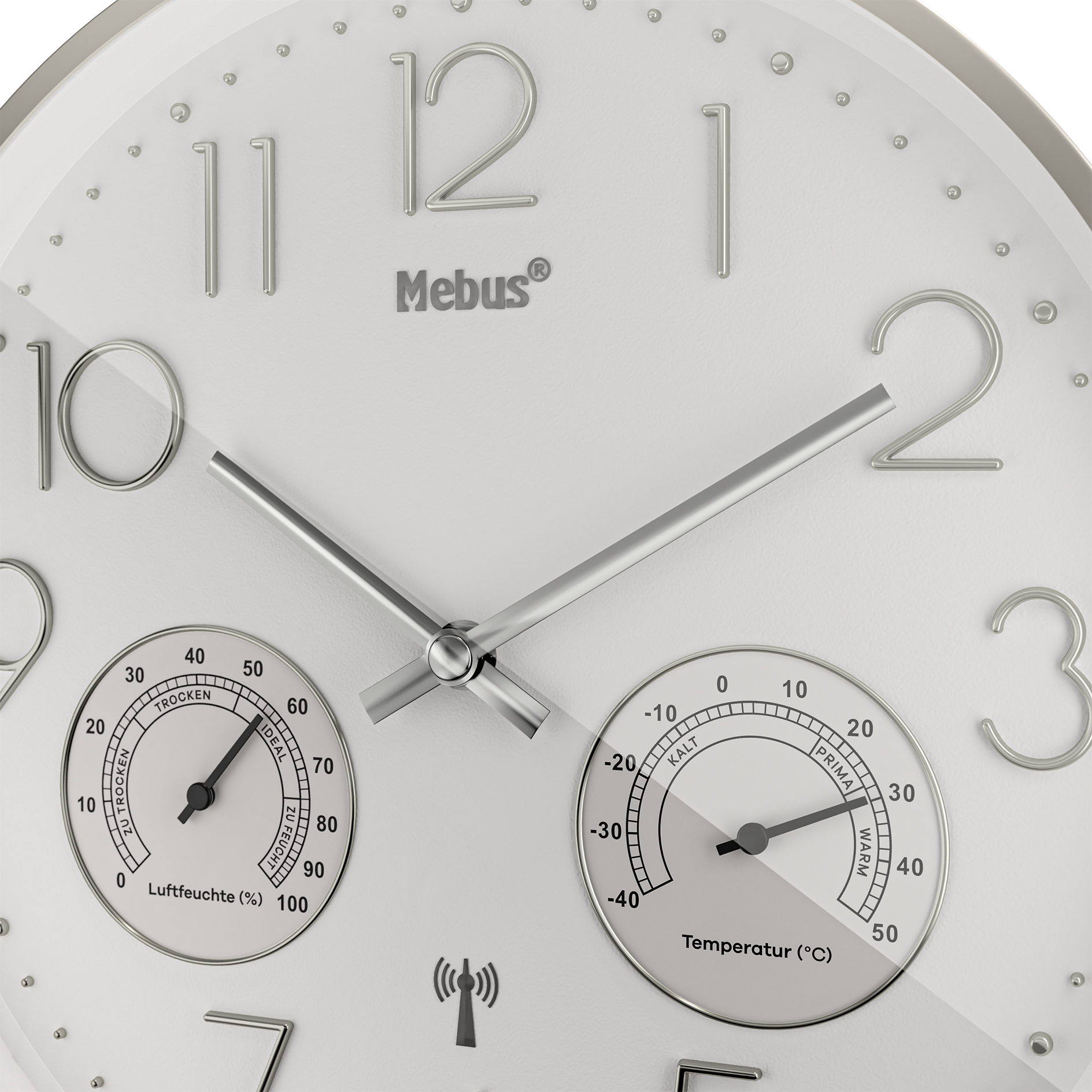 Funk-Wanduhr - silber - Thermo-/Hygrometer - Ø 30 cm