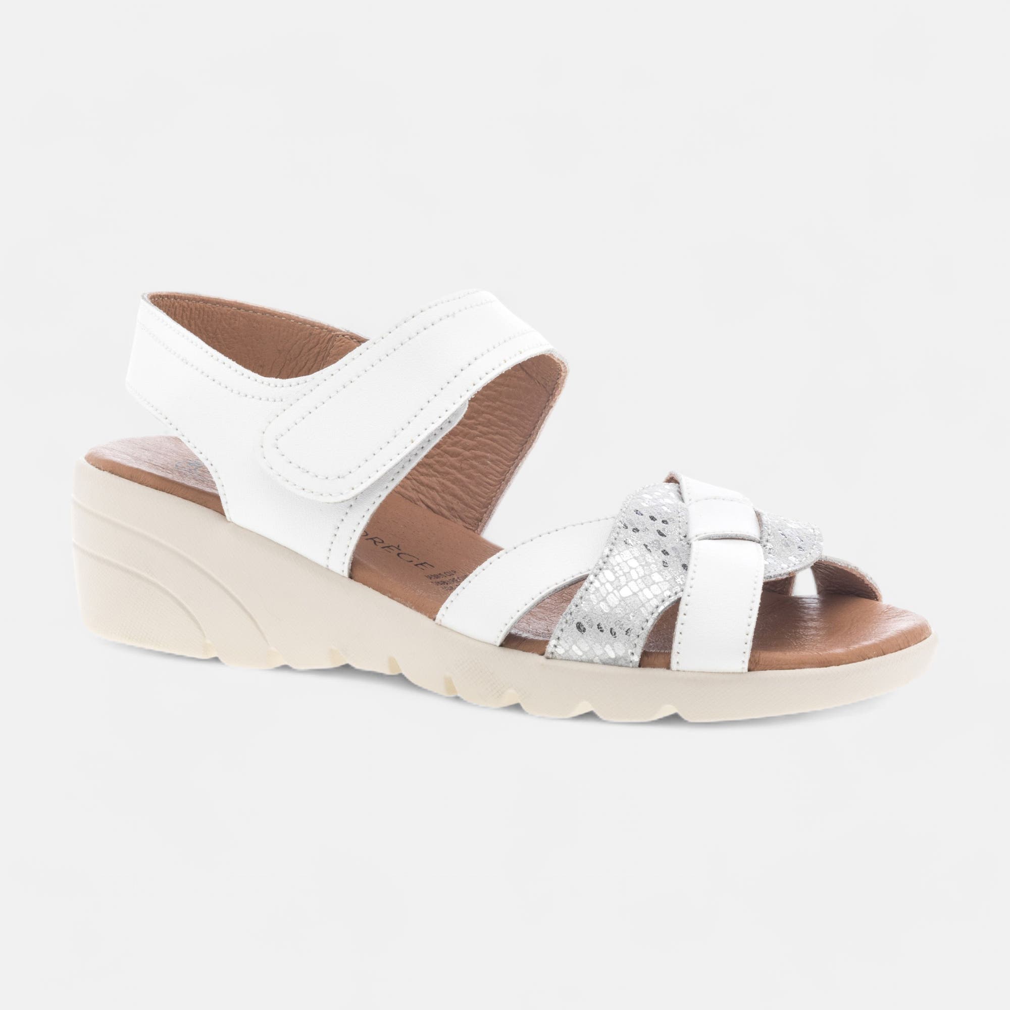 Nu-pieds confort à talon compensé Femme en cuir blanc