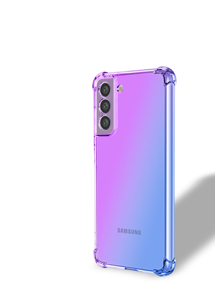 Samsung Galaxy S21 FE 5G Gummi Hülle Air Cushion Fallschutz mit Farbverlauf - Lila / Rosa