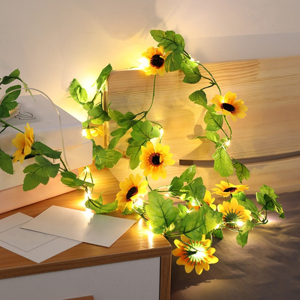 (2m) 20 LED's Deko Lichterkette Sonnenblumen Beleuchtung (Batteriebetrieben) - Warmweiss