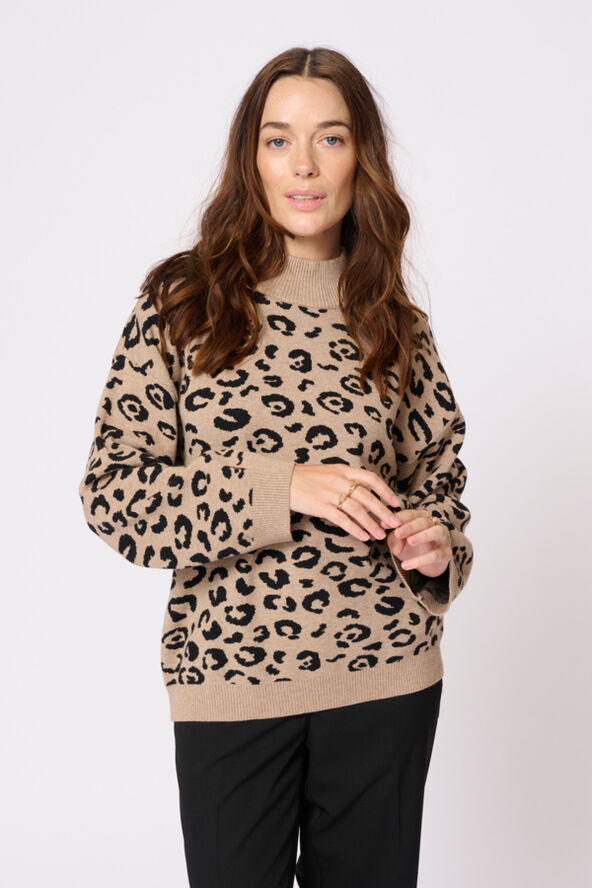 Cream CRSava Knit Pullover Light brown animal spots