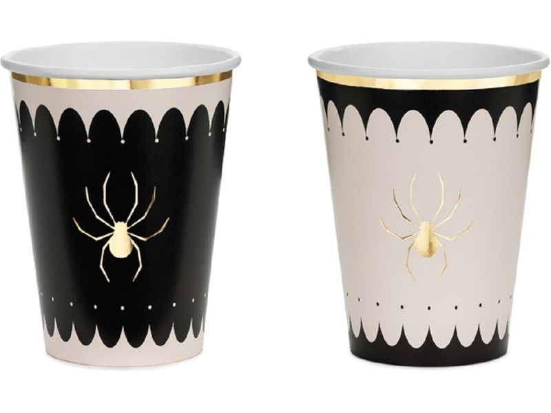 Partydeco Einweggeschirr Becher Spinnen 400 ml, 6 Stück Geschirr und Tischdekoration für die Halloweenparty