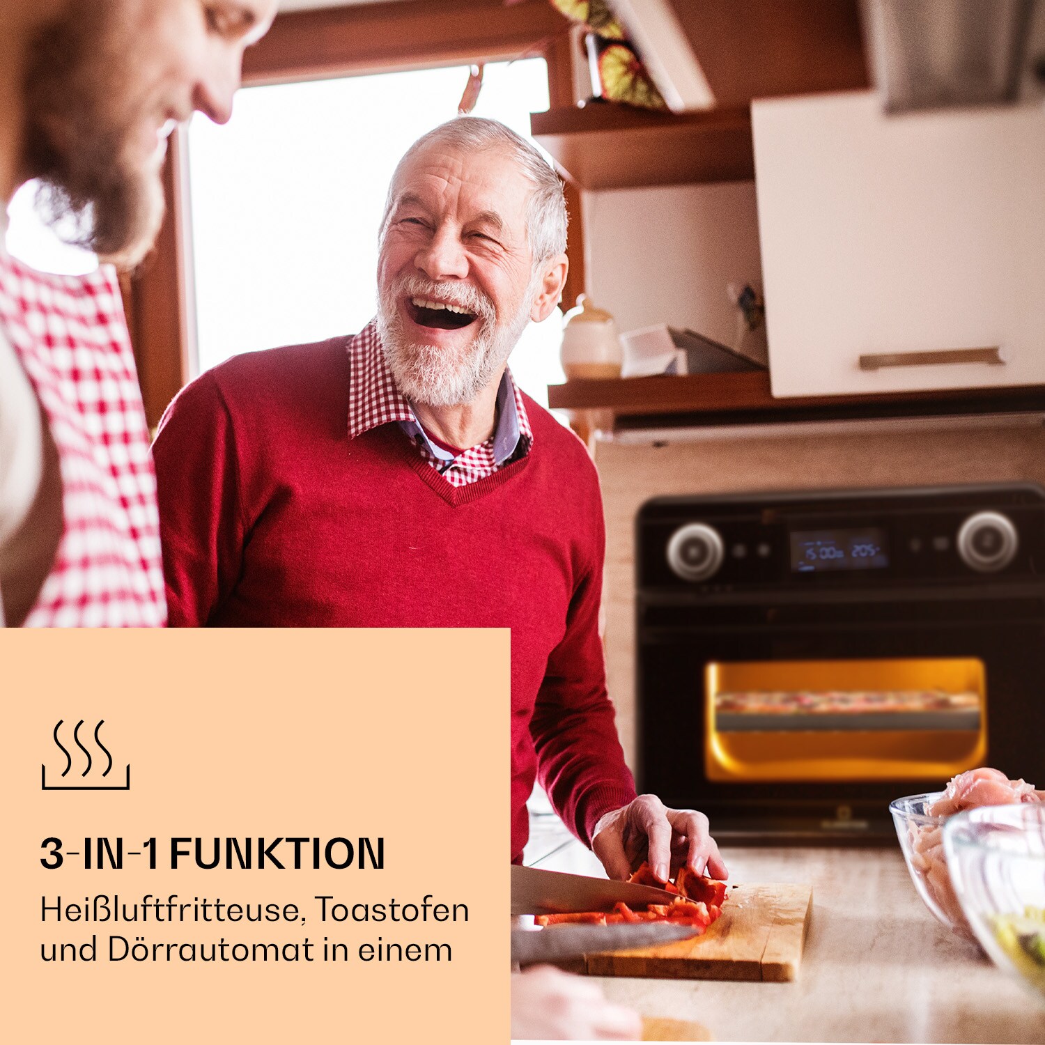 AeroVital Jumbo 3-in-1 Heißluftfritteuse Toaster Dörrautomat 1550 W 18 Liter