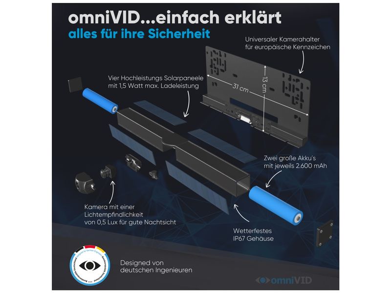 omniVID Rückfahrkamerasystem Solar 5 Rücksichtkamera