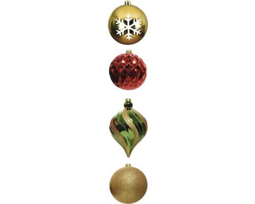 Verpakking van 6 plastic kerstballen, groen en rood