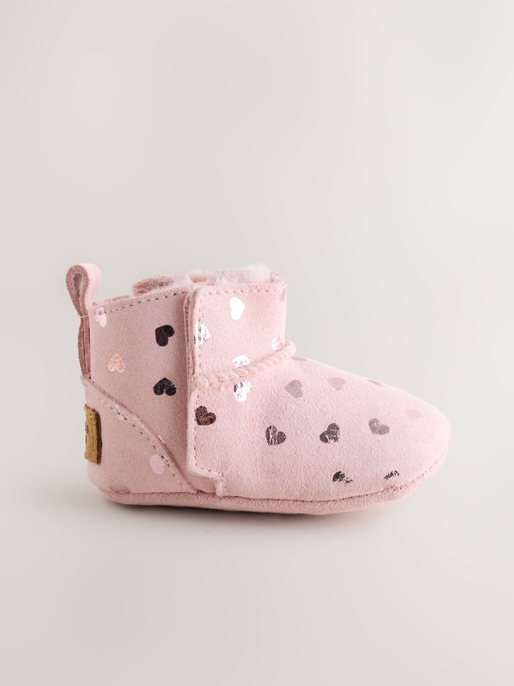 Roze met hartjesprint - Suède baby-instaplaarsjes (0-24mnd)
