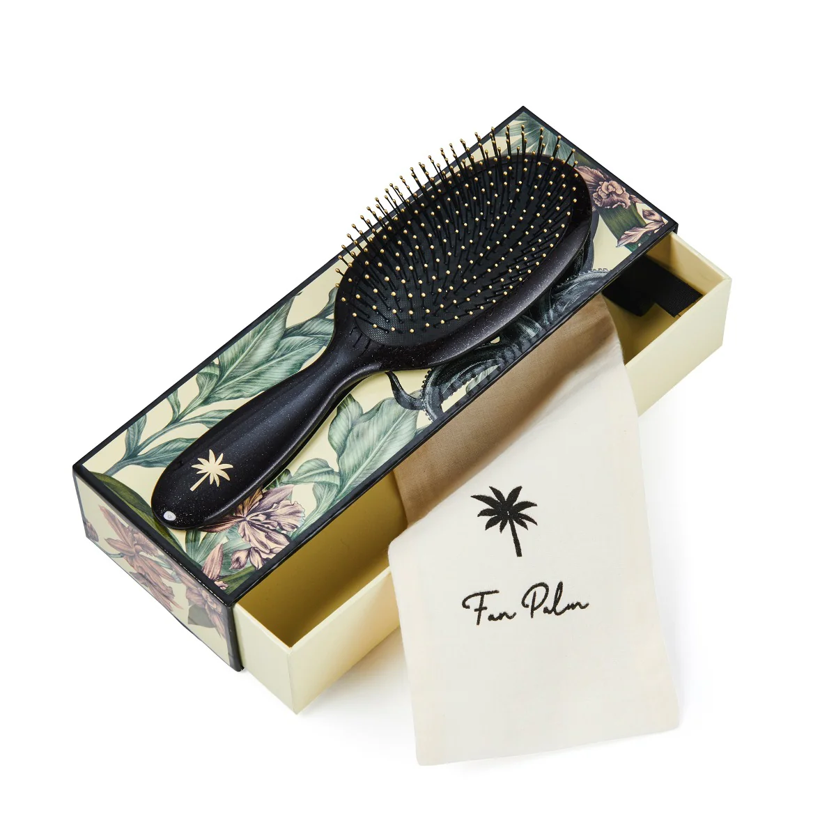 Fan Palm  Medium Wet brush hårbørste, Octopus - Gloss Black w/Glitter