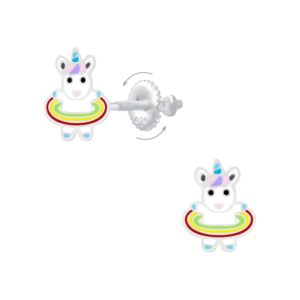 Boucle d'oreille licorne dans sa boué en argent 925/1000