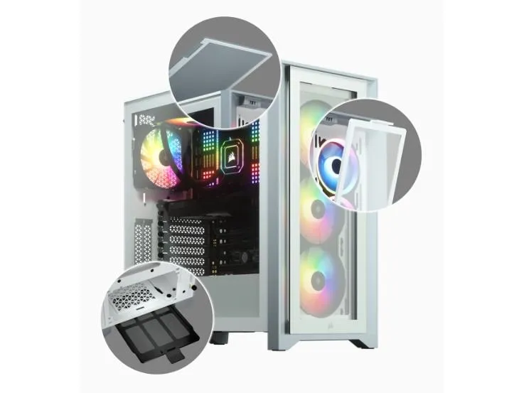 Corsair iCUE 4000X RGB – Miditower - ATX - ingen strømforsyning - Hvid - USB/Lyd