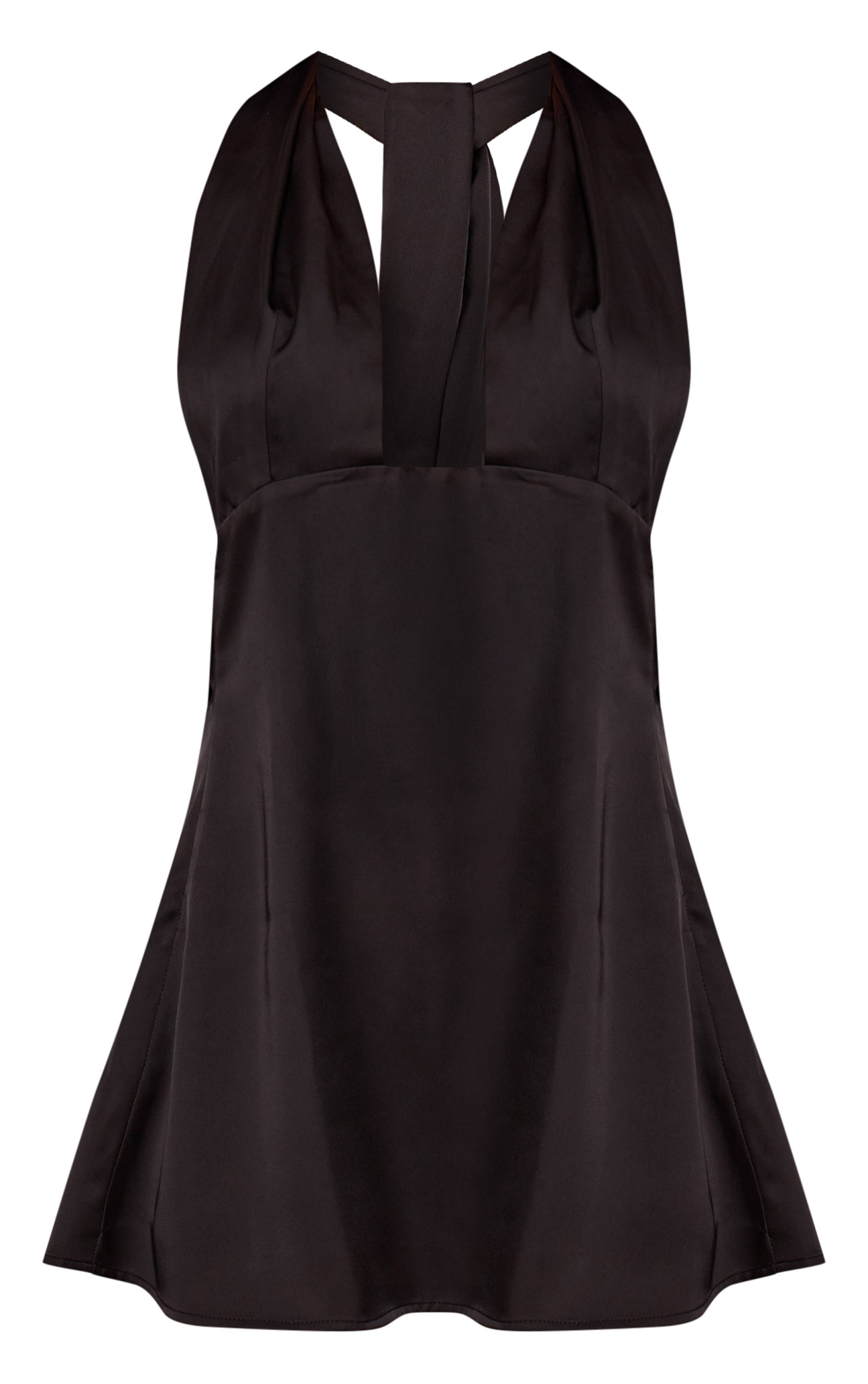 Noir Robe Courte Droite En Satin À Encolure Champignon