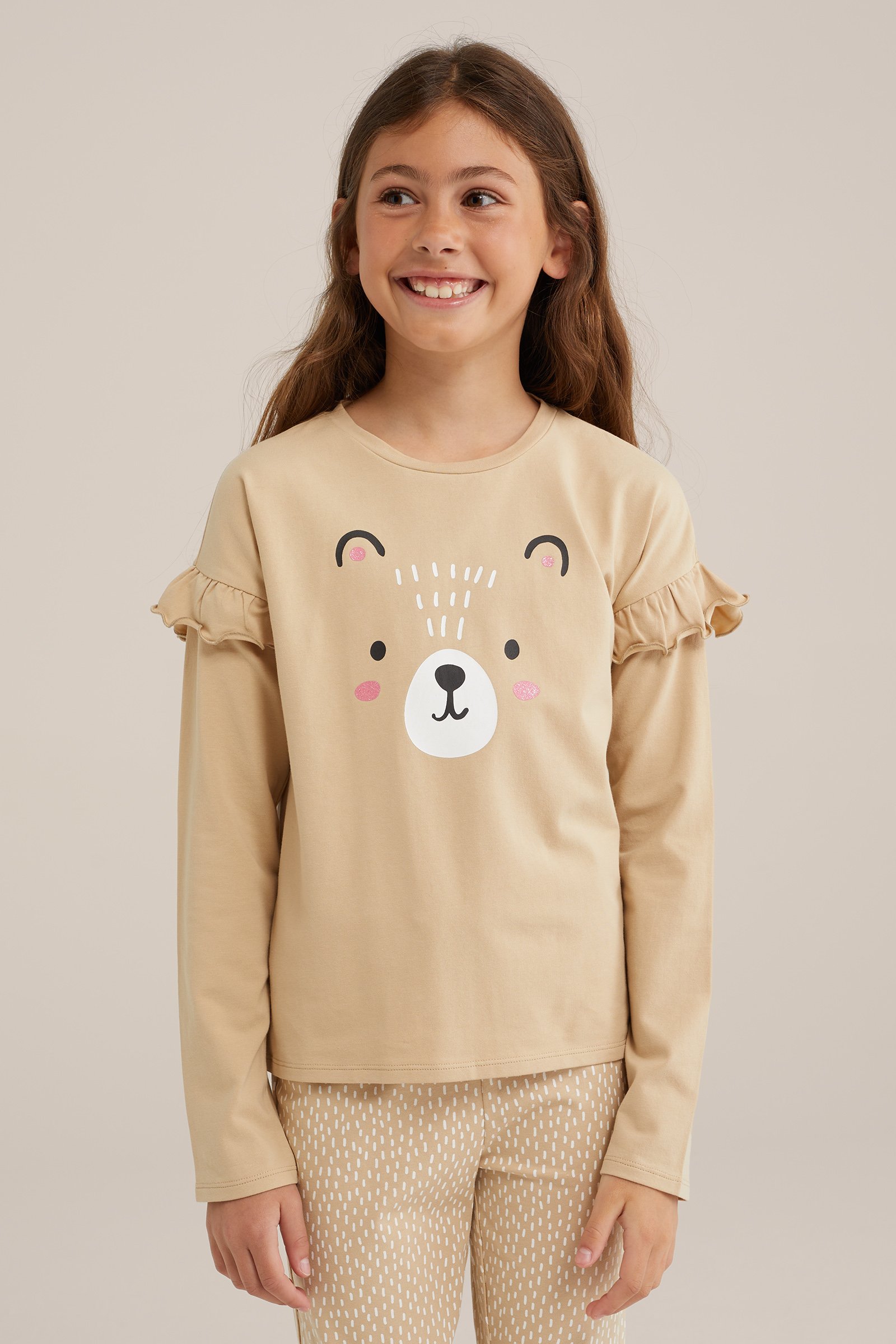 Meisjes pyjamaset met opdruk WE Fashion Beige