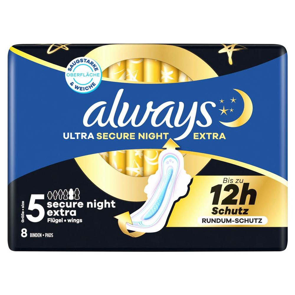 Always Ultra Binde Secure Night Extra mit Flügeln 8 Stk