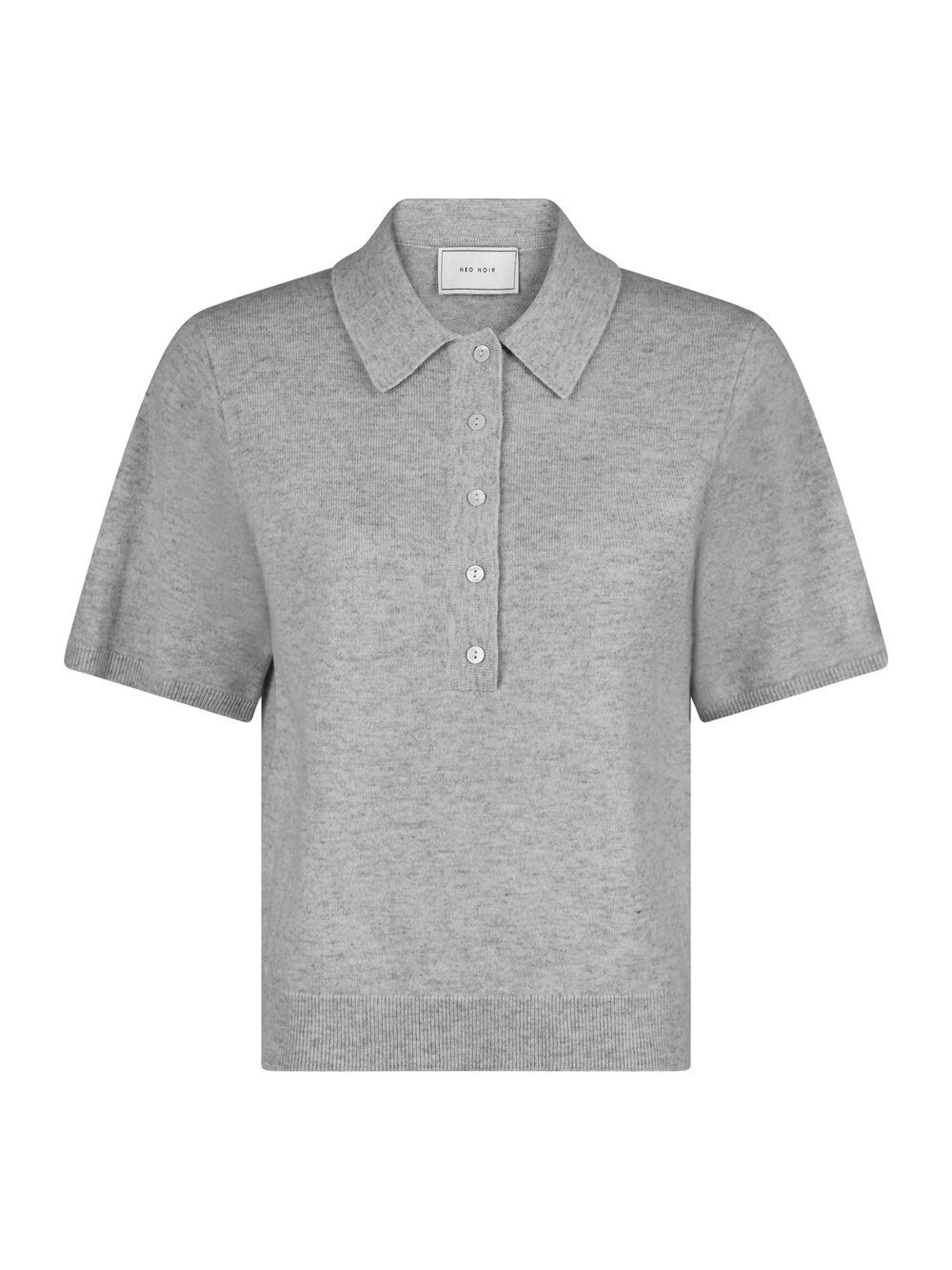 Neo Noir  Gracie strikket Polo uldstriktrøje - Light Grey Melange
