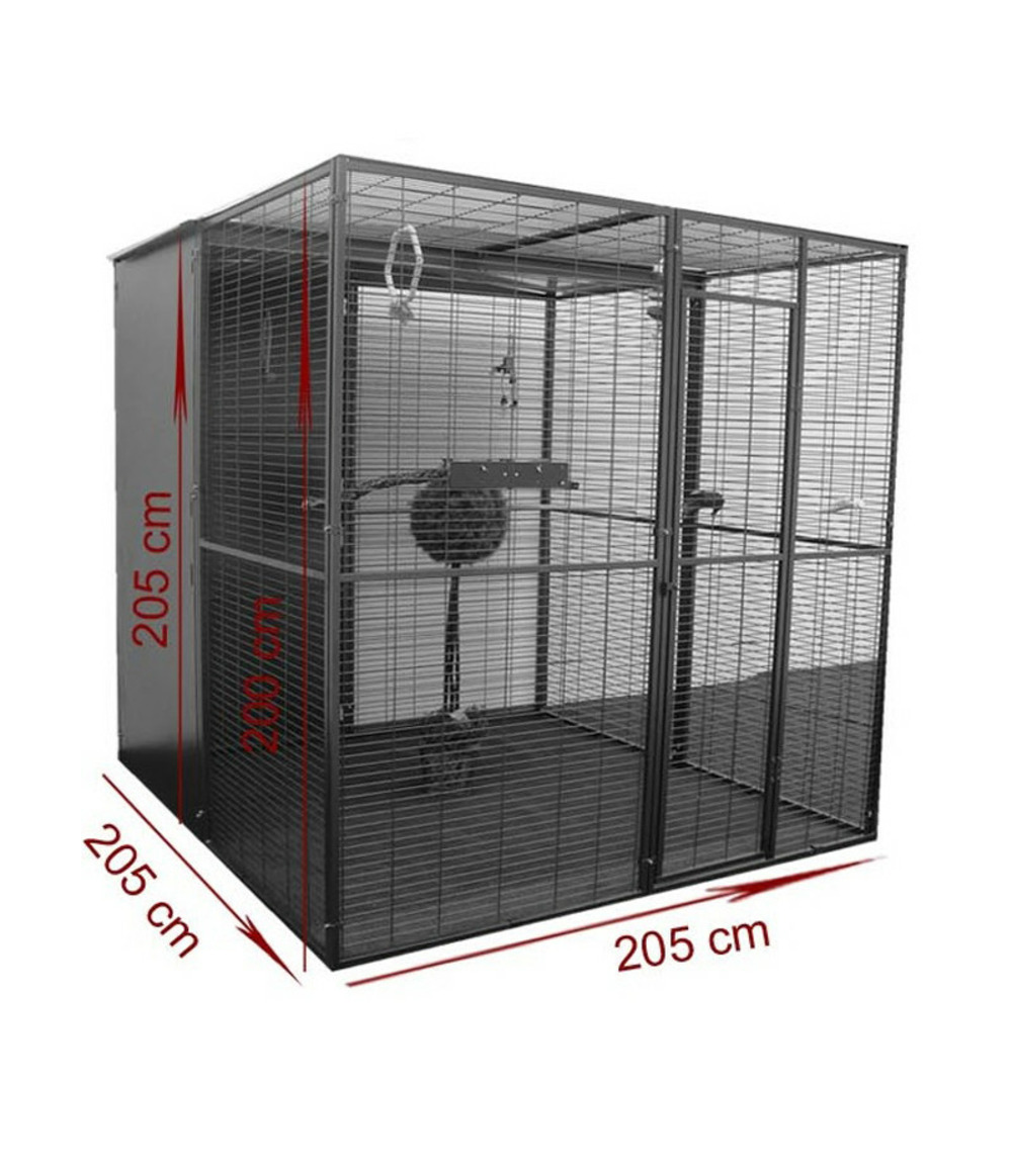 Volière de jardin pour perroquets de 4m² à toit deux pentes et toit maille