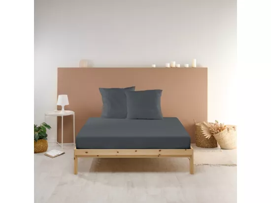 Drap housse uni 100% Percale de coton - Anthracite - 90x190cm
